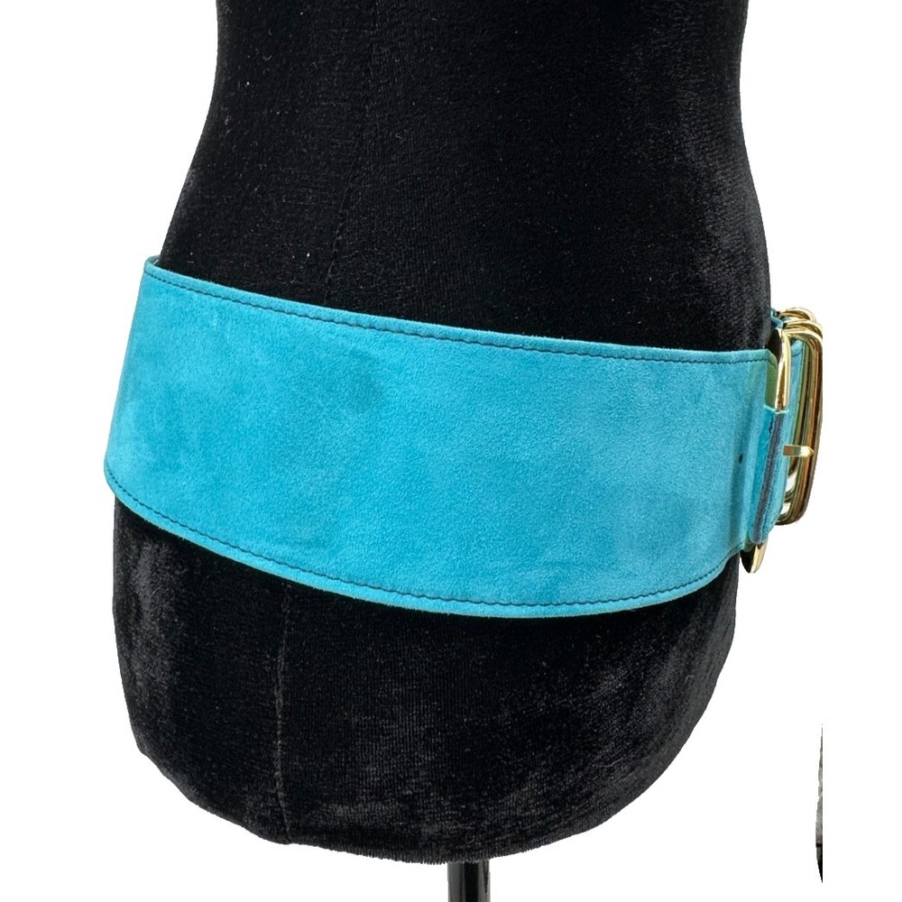 Escada Womens Wide Blue Suede Leather Contoured Waist Belt One Size Italy - Picture 4 of 12